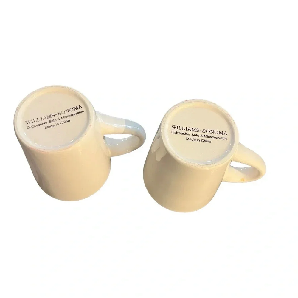 PAIR Williams Sonoma Snow Man and Woman Winter Holiday Mugs TWO